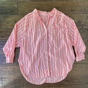 Aerie Linen Blend Cover Up Shirt XL Rusty Peach Stripe Summer Coastal